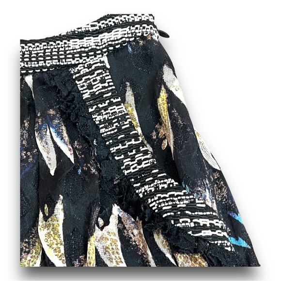 DIANE VON FURSTENBERG Silk black & taupe print skirt lace trim pockets SZ 2 - Picture 4 of 12